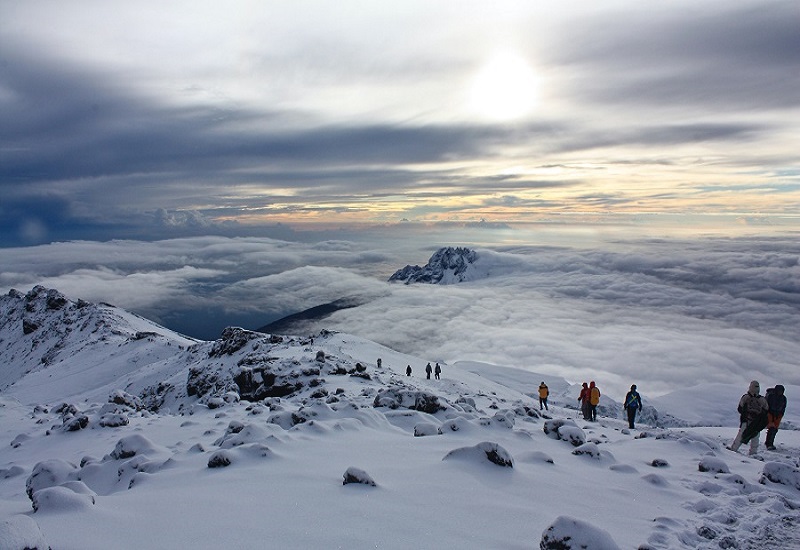 Tour group on Kilimanjaro trekking via Lemosho route